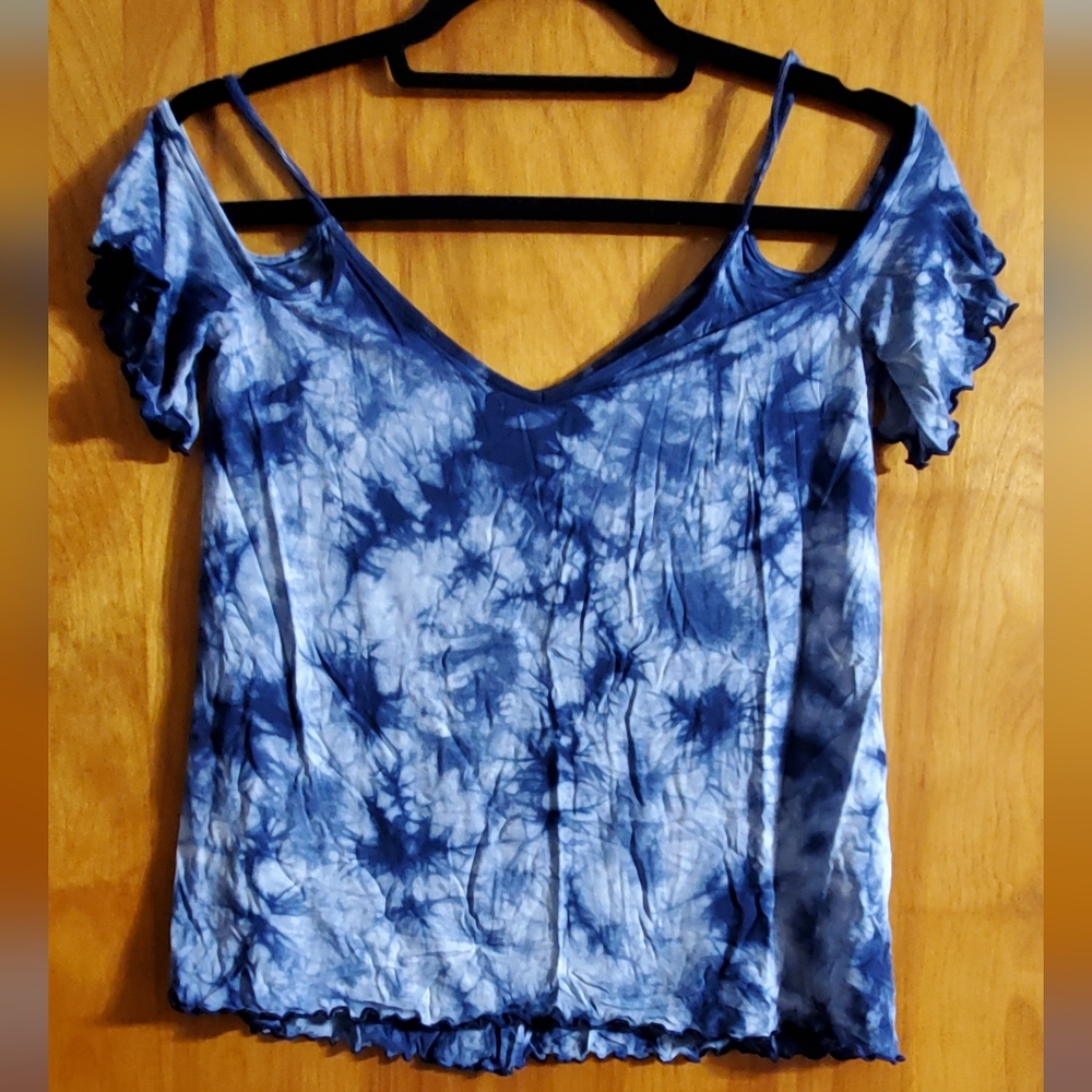 American Eagle Blue Tie-Dye Women's Off Shoulder Top Size XS
